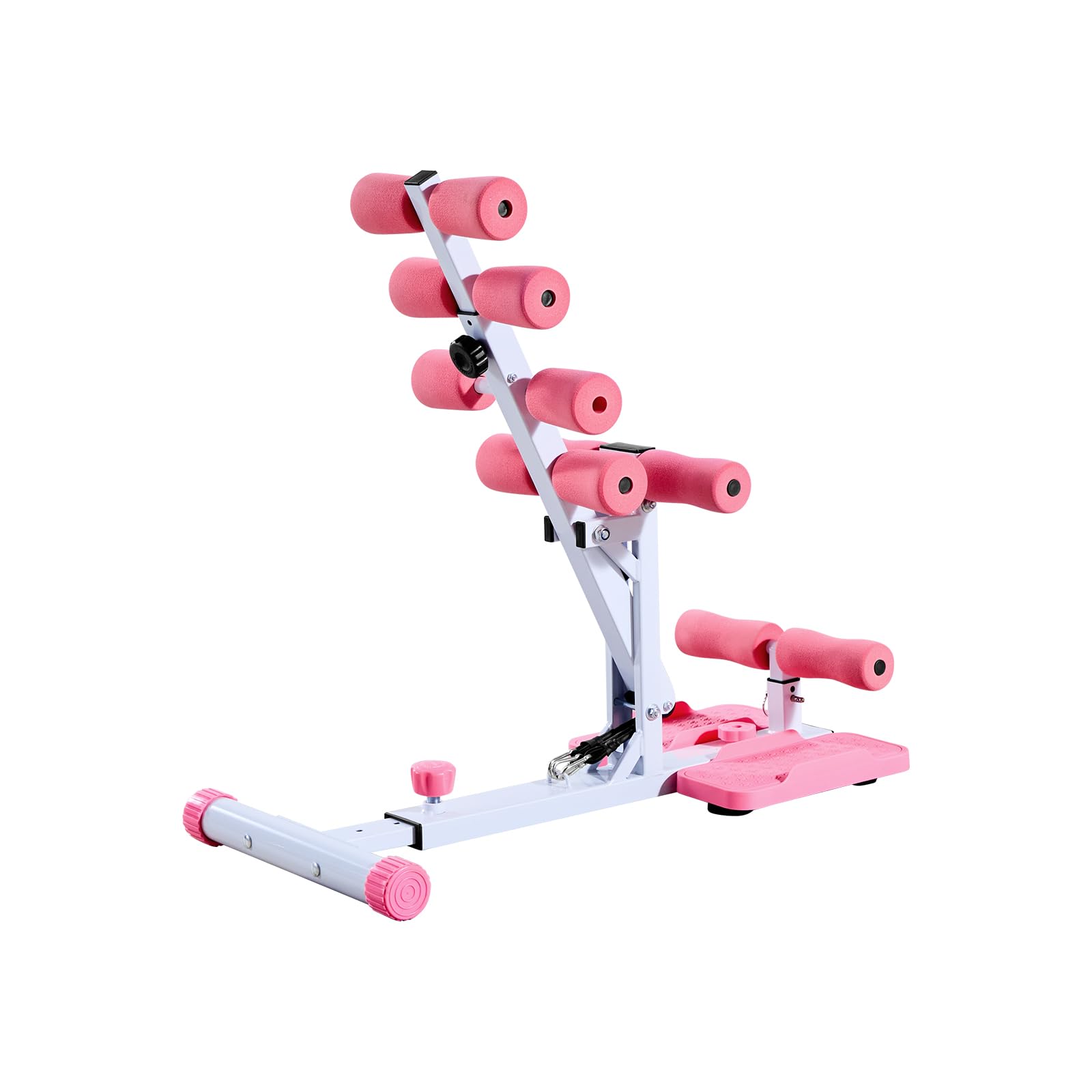 VEVOR Máquina de Sentadillas Profundas Ajustable, con 3 Bandas de Resistencia, Entrenador de Core y Glúteos Plegable, para Gimnasio en Casa, Rosa y Blanco, Carga de 136 kg, 800 x 400 x 760 mm