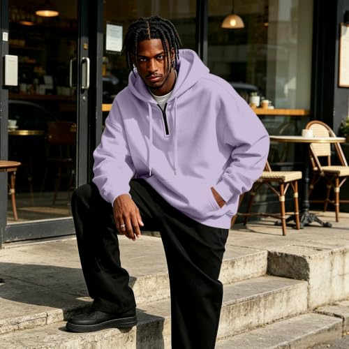 Fleece Hoodie Men Quarter Zip Fleece Lined 1/4 Zip Pullover Kangaroo Pocket - image 6