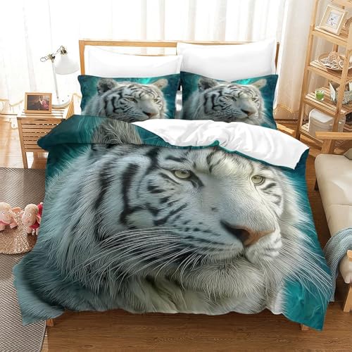 Housse de couette tigre blanc impression numérique 3D microfibre premium - 3