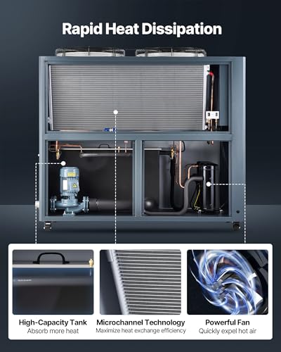 Image of VEVOR Air-Cooled Water Chiller, 16.67 HP, Industrial Water Chiller with 45,360 Kcal /h Cooling Capacity, Dual Compressor, 53 Gal Large Tank, LED Display, Cooler for Cooling Water, Not Air Conditioner