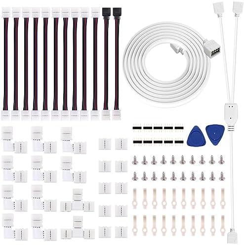 iCreating 5050 4Pin LED Strip Connector Kit 10mm RGB 4 Pin LED Connector Accessories Kit Include L LED Connectors for Strip Lights, 4-pin LED Light Strip Connectors with Wire, LED Extension Cable