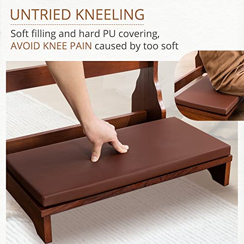 LUE BONA Prayer Bench Stool, Padded Kneeling Stool for Prayer, Wooden Church Prayer Bench Stool Table with Shelf and Cushion, Kneeling Shelf Prayer Bench for Kneeling at Home, 350 lbs, Religious Gifts