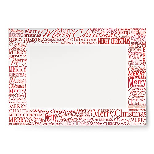 Designer Greetings Boxed Merry Christmas Photo Holder Cards, Red Word Art Design (Box of 18 Slide-In Photo Holder Cards with Foil-lined Envelopes)