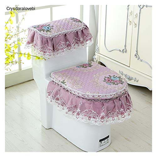 WAYYQX Toile Sitzbezug Pads Spitze Sitz WC U-Form Bauernhaus Stil Spitze U Typ WC Dreiteiliges Set Badezimmer WC Kissen… – Bild 6