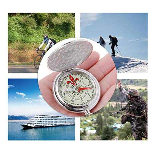 Kamonda Pocket Watch Flip Compass Portable Hiking Navigation Compass Luminous In The Dark Navigation Car Compass Keychain Pocket Watch Compass Silver, 5.8*4.7*1.6Cm #TOP1