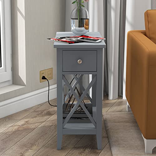 ChooChoo End Table with Flip Top and Charging Station, Narrow Side