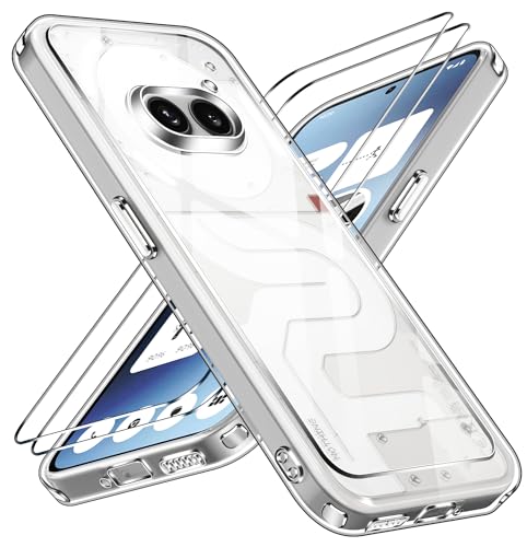 Anti Ingiallimento Chiaro Cover per Nothing Phone 2a 2a+ 2a Plus con 2 Pezzi Pellicola Vetro Temperato Antiurto di Grado Militare Custodia Trasparente Sottile Case