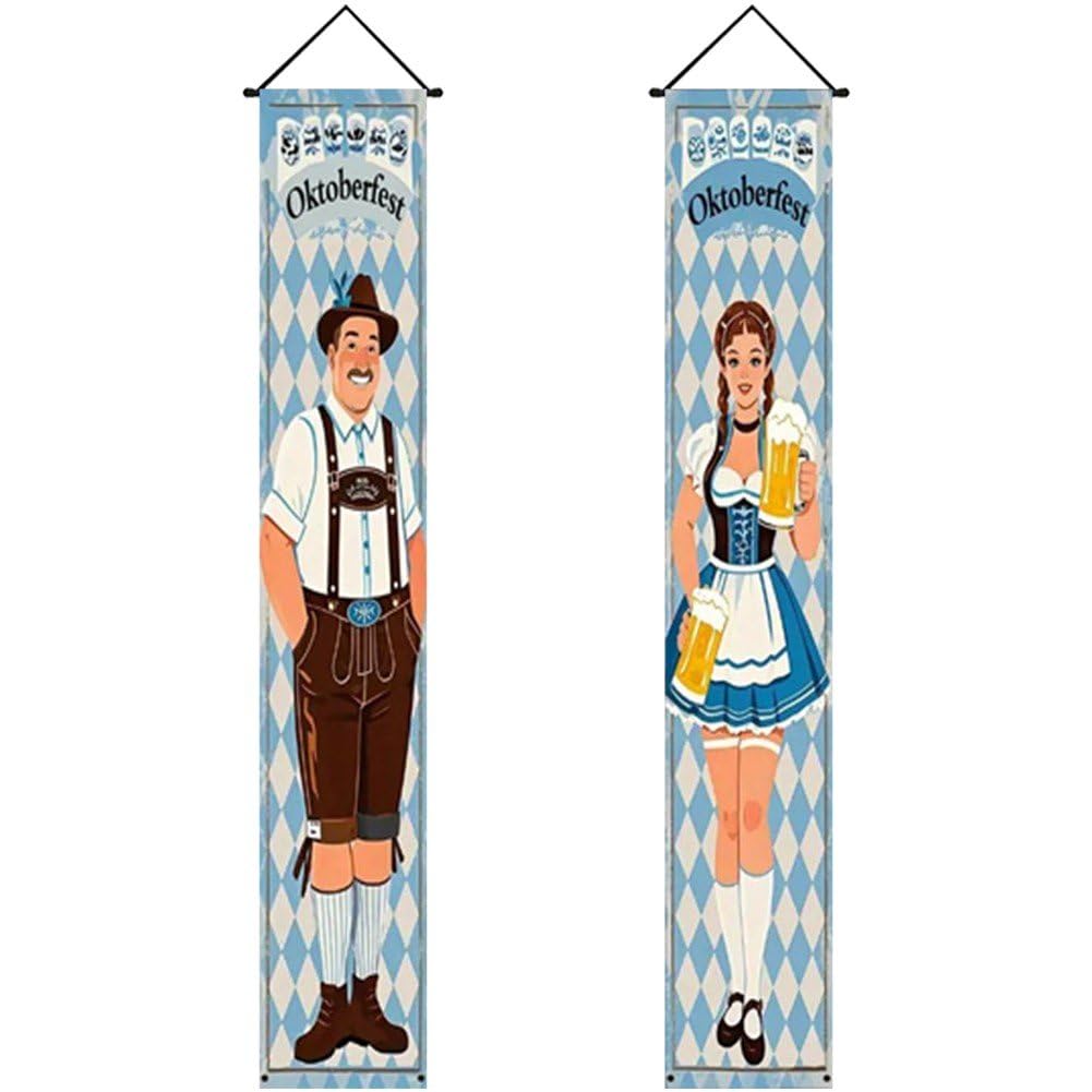 Casiler German Bavarian Flag Oktoberfest Welcome Door Banner, Front Porch Sign for Beer Festival Party Household Decor