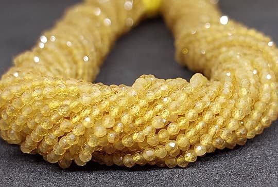 Miniatura 7 de Krishiv Exports - Cuentas de Rondelle con microfacetas de zafiro amarillo y zafiro amarillo Rondelle, 0.079 in, 13 hilos