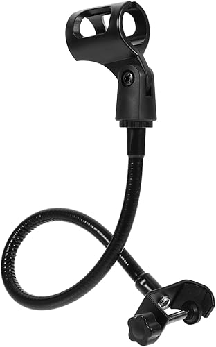 Miniatura 1 de Soporte de micrófono de cuello de cisne ajustable para escritorio, transmisión en vivo, soporte de micrófono negro, brazo flexible y base compatible