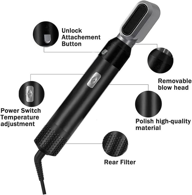 Image of Hair Dryer Brush 5 In 1 Multifunctional Hair Curly Hot Air Styler, The 5-In-1 Hot Air Brush Experience (Black Color), 1250 Watts