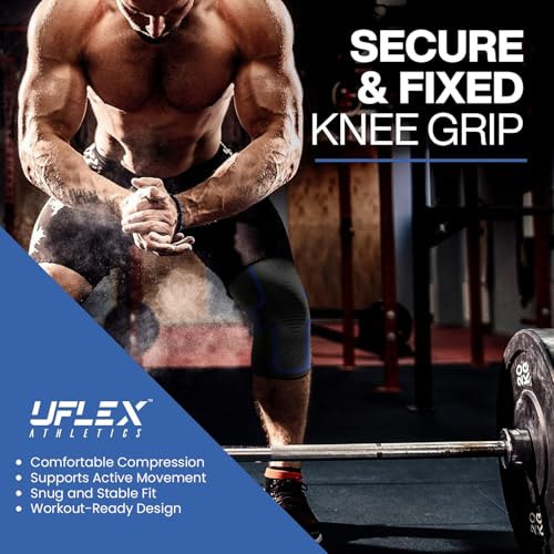 UFlex Athletics Compression Knee Brace for Women & Men Neoprene Knee Sleeves Support for Sports, Running, Weightlifting, Arthritis, Meniscus Tear, ACL, Hiking, Recovery Support & Fitness Large Blue