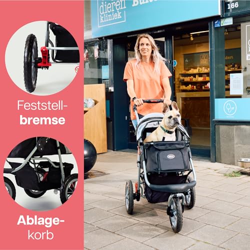 Innopet Hundebuggy Comfort EFA Eco Schwarz/Silber – faltbarer Hundewagen, Katzenwagen für Gelände & Strand – pannensichere 30cm Räder, recycelter Nylonstoff