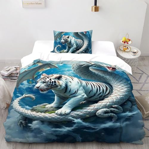 Housse de couette dragon tigre 3D en microfibre respirante - 2