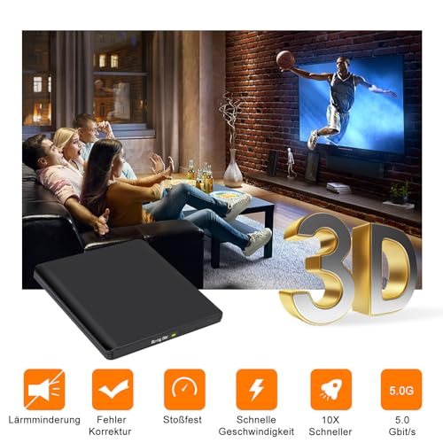 Externes Blu Ray Laufwerk, Aluminium Bluray Brenner Extern, USB 3.0 Externer CD DVD Blue Ray Player mit Tasche, Ultra Slim Tragbar BD Externe Blu-ray Laufwerke für Mac PC MacBook Laptop Windows 11/10 – Bild 6