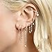 Dainty CZ Double Two Holes Small Hoop Cuff Earrings for Women Synthesis Cubic Zirconia Chain Threader Dangle Drop Crystal Climber Crawler Wrap Dainty Huggie Hoops Fashion Jewelry 1 Pair (gold)