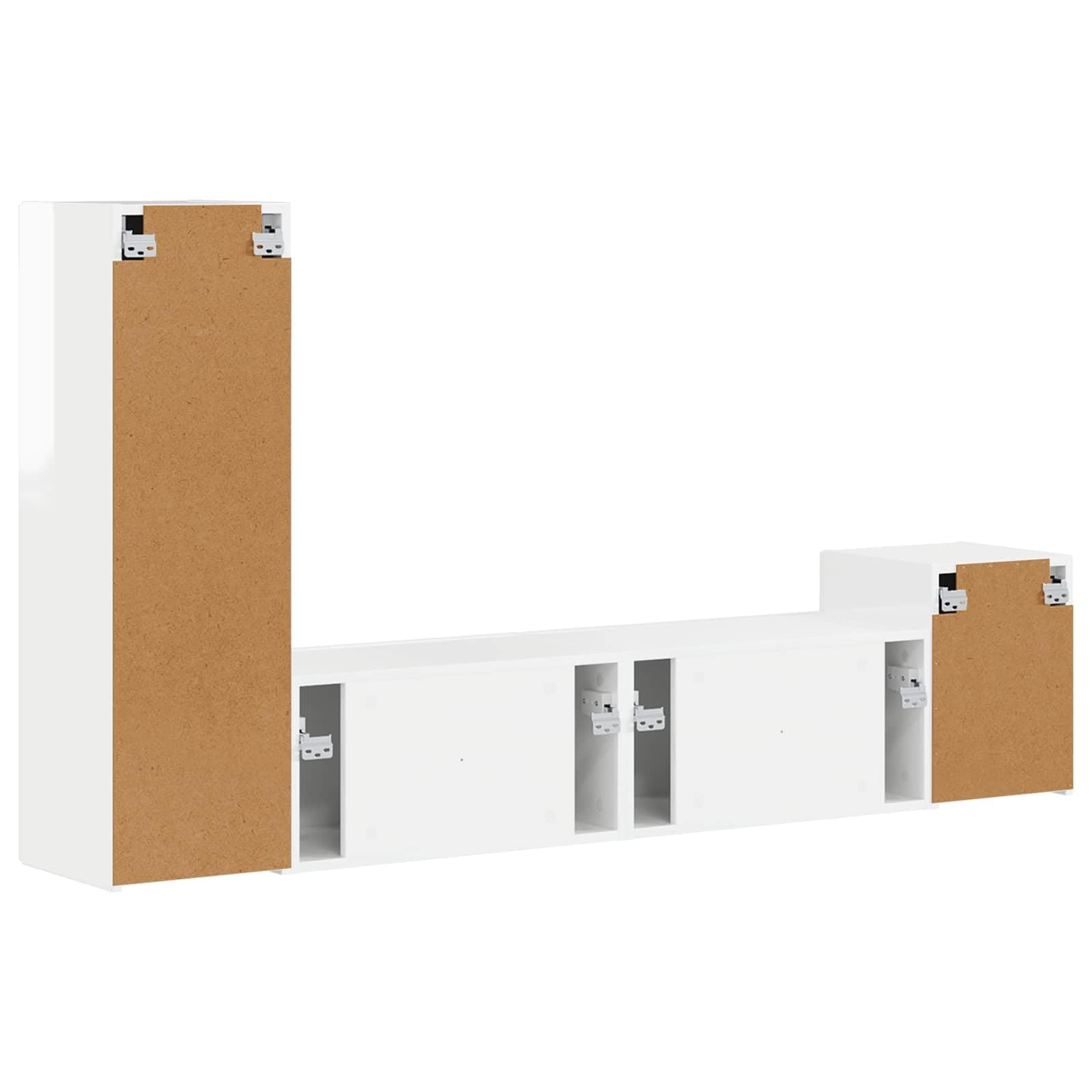 TV-Schrankset Wandmontiert 4-teilig, Hochglanz Weiß Holzwerkstoff, Modernes Media Center für Wohnzimmer, 30x31x100cm