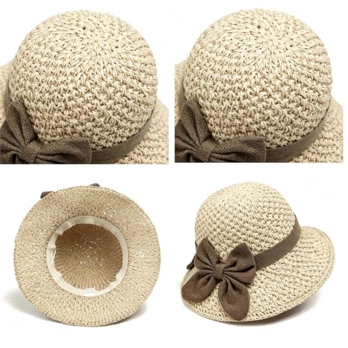 Sombrero de paja tejido a mano con moño para mujer miniatura 6