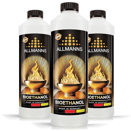 Allmanns Bioethanol 3 x 1l 100% | Bio Ethanol 100 Prozent | Reiner Bioalkohol geeignet für Indoor & Outdoor | ideal für Tischkamin Tischfeuer Kaminofen...