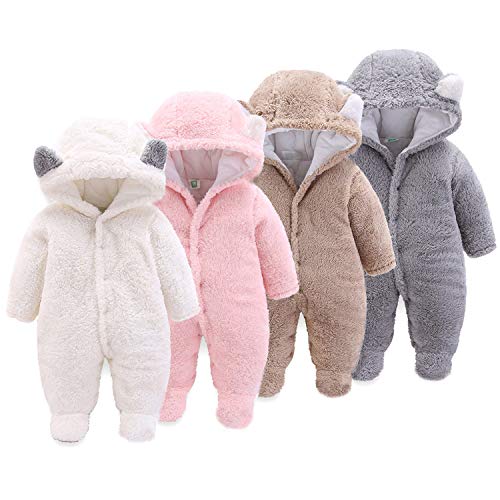 Onancehim Newborn Baby Cartoon Bear Toddler Snowsuit,Fleece Cute Gender Neutral Baby Winter Clothes (3-6 Months, Brown)
