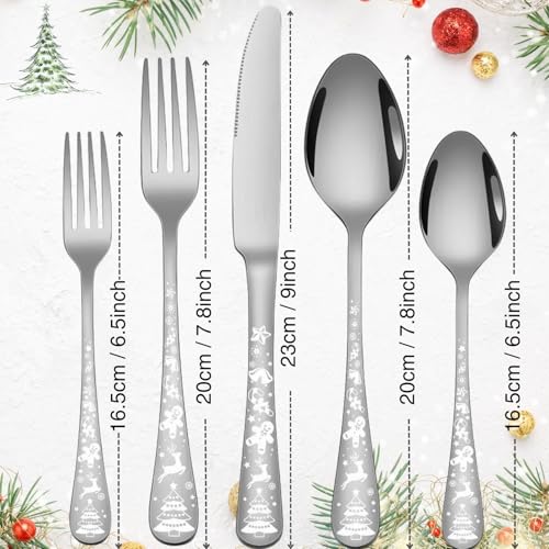 Vilihkc 20-Piece Christmas Style Silverware Set,Stainless Steel Flatware Set, Kitchen Utensil Set Service for 4,Tableware Cutlery Set for Home and Restaurant,Dishwasher Safe by vilihkc - Image 2