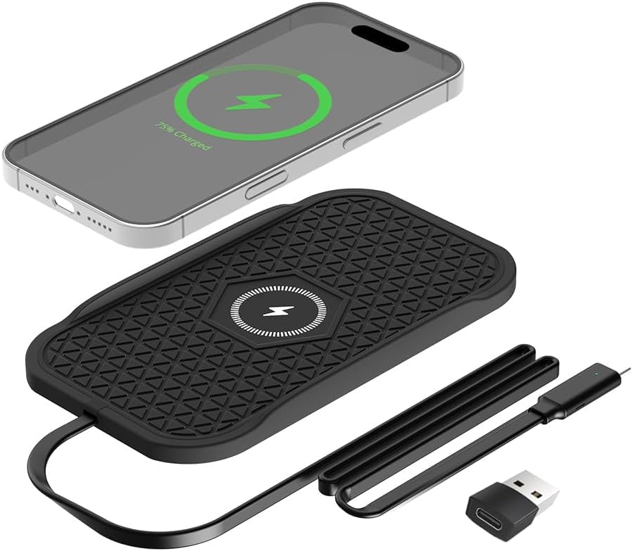 Wireless Car Charger Silicone Pad, for iPhone12/11 Pro/XS/XR/8/8Plus,15W Fast Car Wireless Charging...