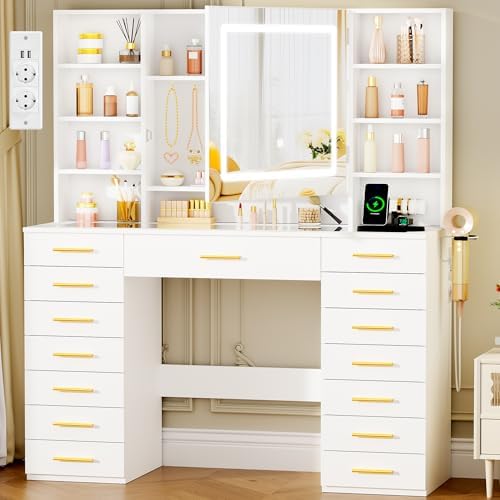 ANWBROAD Grande Tocador de Maquillaje con Espejo y Luces LED, Bri...