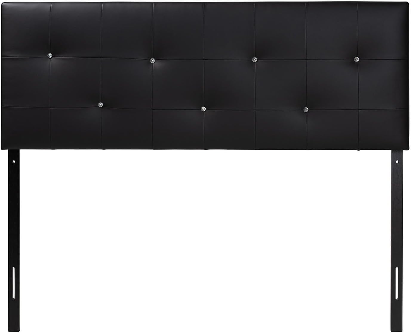 Baxton Studio Dalini Modern and Contemporary Full Black Faux Leather Headboard with Faux Crystal Buttons