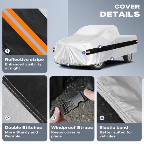 Image of 10 Layers Truck Cover Waterproof All Weather Custom Fit Nissan Titan(2015-2026) Crew Cab Short Bed, Outdoor Full Exterior Pickup Car Cover for Automobiles Sun Rain Snow Ice Protection. Sliver