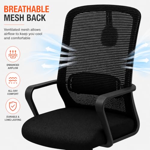 Image of Office Arm Chair with Frame, Mesh Back, Nylon Base, and Adjustable Handle, Cushion Fabric (Robo Chair-Black)