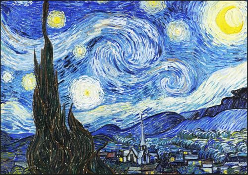 KUSTOM ART Cuadro de mesa o pared Serie Pintores Famosos Van Gogh Noche estrellada Impresión sobre madera 30 x 21 cm