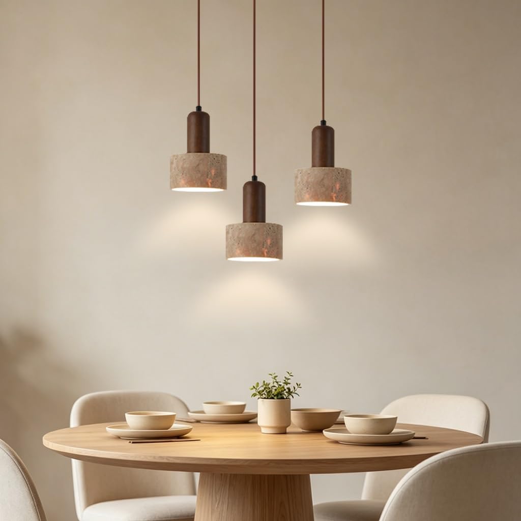 Lampa Wisząca E27 Z Naturalnego Kamienia W Stylu Skandynawskim Lampa Wisząca W Stylu Retro Z Drewna Stylu Japońskim Wabi-sabi Nadaje Się Do Sypialni Salonu Jadalni Wyspy Kuchennej(D2)