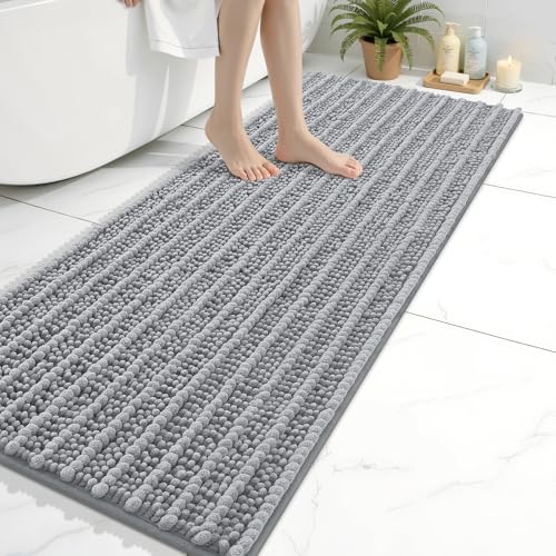 Image of Arotive Luxury Bathroom Runner Rugs 60x20, Extra Soft Thick Absorbent Shaggy Chenille Bath Rugs, Machine Wash Dry, Bath Mats for Bathroom Floor, Tub and Shower, Home Decor Accessories, Light Grey