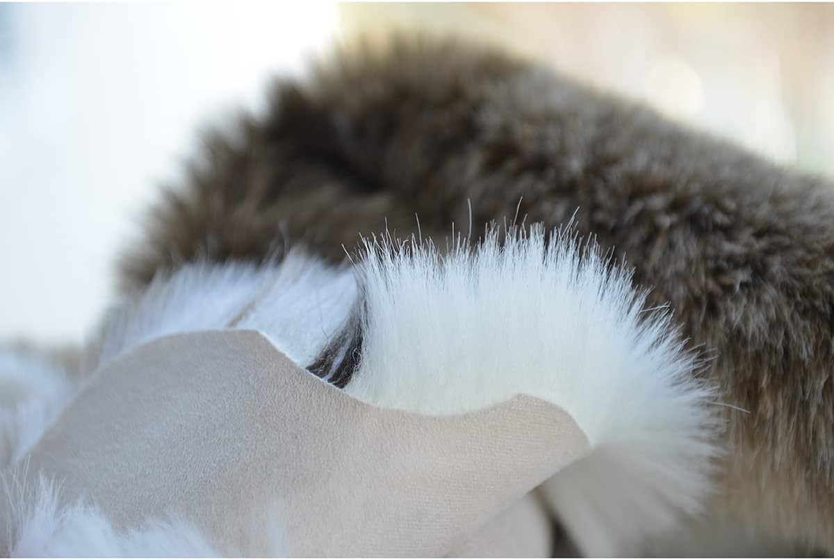 Rugoo Reindeer Hide Rug 3.6 ft x 2.9 ft Faux Sheepskin Fur Deer Animal Skin Fluffy Pet Pad Chair Cover Seat Pad for Bedroom Living Room Nursery, White and Grey