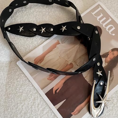 Fashion PU Leather Belt Punk Rock Star Studded Waist Belts with Buckle, Adjustable Decor Waistbands4