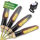 Binego® 4x Motorrad LED Blinker mit Lauflicht Mini E Geprüft für Quad Roller E Scooter Moped Motorroller CCM Tuning Straßenzulassung E24 + Relais