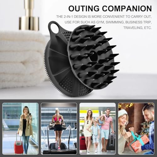 Image of KROYWEN Soft Silicone Back Scrubber Long Handle Bath Brush + Body Scrubber Bath Brush + Scalp Massager for Hair + Face Scrubber Brush, Combination Combo, Super-Exfoliating & Lathering Body Scrubber, Shower Brush | BPA-Free | for Men and Women (5 Pcs Combo)