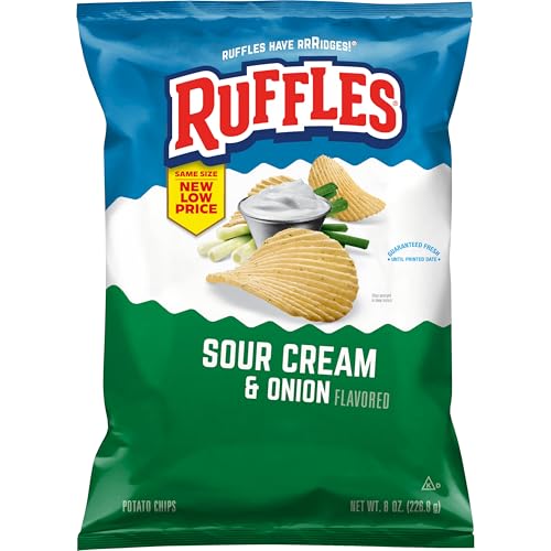 Ruffles Potato Chips, Sour Cream & Onion, 8oz Bag