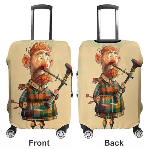 Cartoon Scottish Bagpipe Luggage Cover, Washable Elastic Suitcase Cover Protector Fit 18-32 Inch Luggage3
