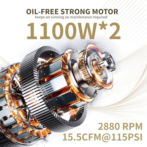 Image of 13.2 Gallon Ultra Quiet Air Compressor 115PSI Steel Tanks 70dB Noise Level Oil Free Air Compressor