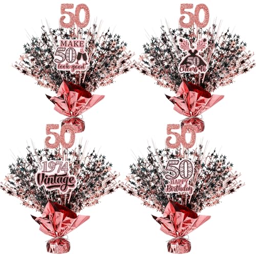XunYee 4 Set Womans 50th Birthday Table Decorations Black Rose Gold Metallic Star 50th Birthday Decorations for Her Wedding Anniversary Centerpiece