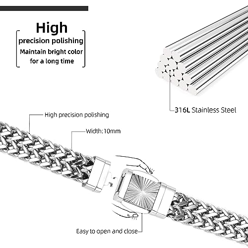 CaptainSteeL Cuban Link Chain Bracelet for Men- 316L Stainless Steel 9/10MM Width Fashion Pattern Snap Button Hip Hop Jewelry,Two Style Cuban Bracelets 18K Gold Plated/Stainless Steel with Gift Box2