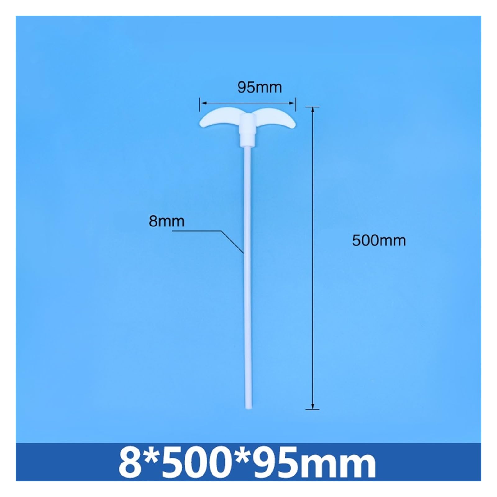 PTFE-Rührwelle-Rührstab 2 Halbmondblatt-Rührpaddel aus PTFE, Polytetrafluorethylen, säure- und alkalibeständig, Stablänge 500 mm, Stabdurchmesser 8(8x500x95mm)