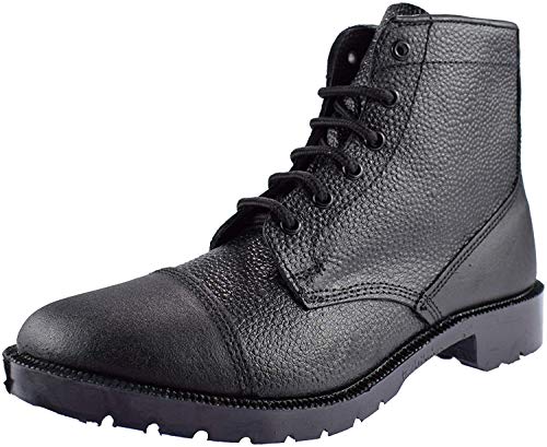 Grafters Unisex Traditional 6 Eye Cadet Boot Military Army Leather Boots - Black Grain Leather, Ladies UK 6/EU 39