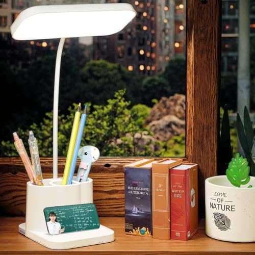 Image of Kian 3-in-1 LED Desk Lamp with Pen & Phone Holder - USB Rechargeable Study Lamp with Touch Sensor, 3 Light Modes, Eye Protection & Warm White, Office & Home(Pack of 1)