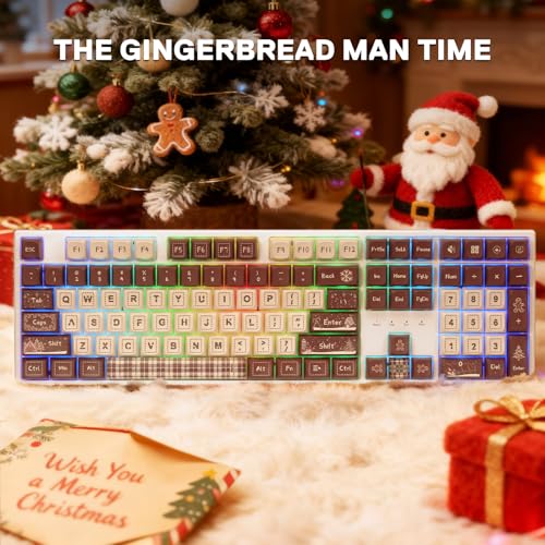 Image of Redragon K668 Xmas Wired Gasket RGB Gaming Keyboard, 108 Keys Mechanical Keyboard w /Extra 4 Hotkeys, Upgraded Hot-swappable Socket, Sound Absorbing Foam, Christmas Gingerbread Man Themed Cute Keycaps