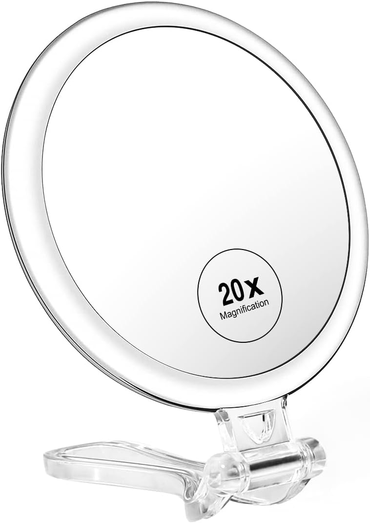 MGLIMZ 1X 20X Magnifying Travel Mirror, Hand Mirror Double Sided with Handle, Foldable Handheld Makeup Mirror with Magnification, Desk Small face Mirror