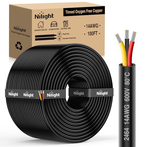 Image of Nilight 100FT 14AWG 3 Conductor Wire Tinned Copper Red Black Yellow