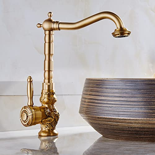 Robinet de cuisine chaud et froid | Modèle haut cuivre doré pour lavabo
