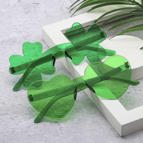 IKANOO 2 Pcs St.Patrick's Day Irish Shamrock Sunglasses Green Clover Glasses for Party Sunglasses3